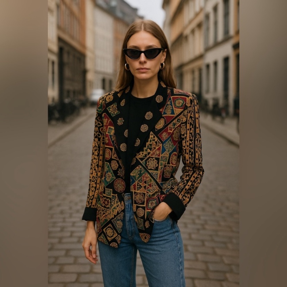 Carole Little Geometric Pattern Blazer - Black and Brown
